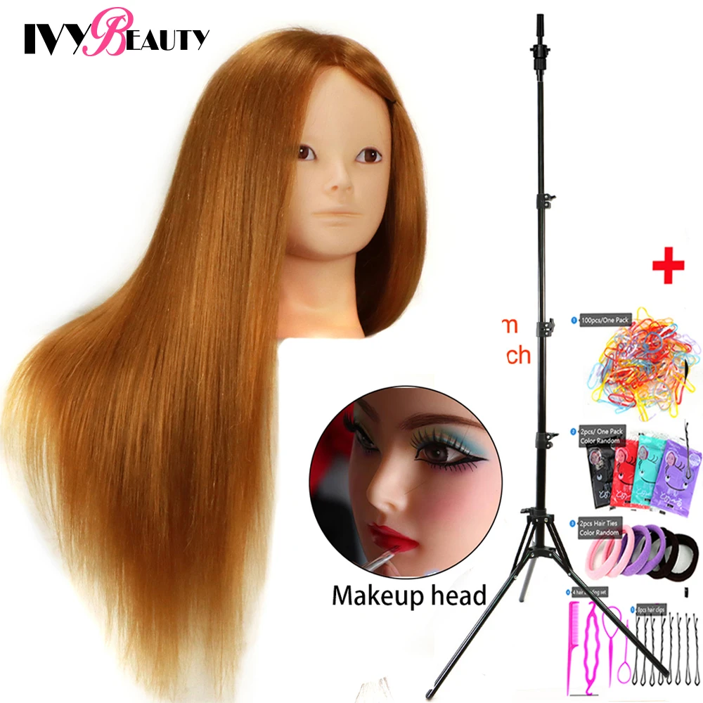 

Make Up Mannequin Head For Hairstyles 85% Real Hair Doll Head And Wig Stand Tripod For Human Hair With Hairdressing Accessories