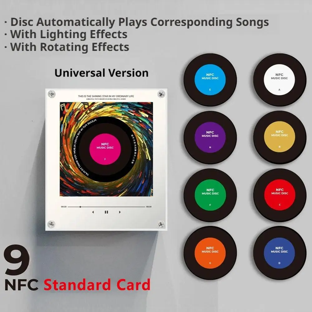 NFC 비닐 레코드 냉장고 자석 뮤직 플레이어, LED 무드등 터치 컨트롤 스피커, 독창적인 홈 데코 냉장고 장식품