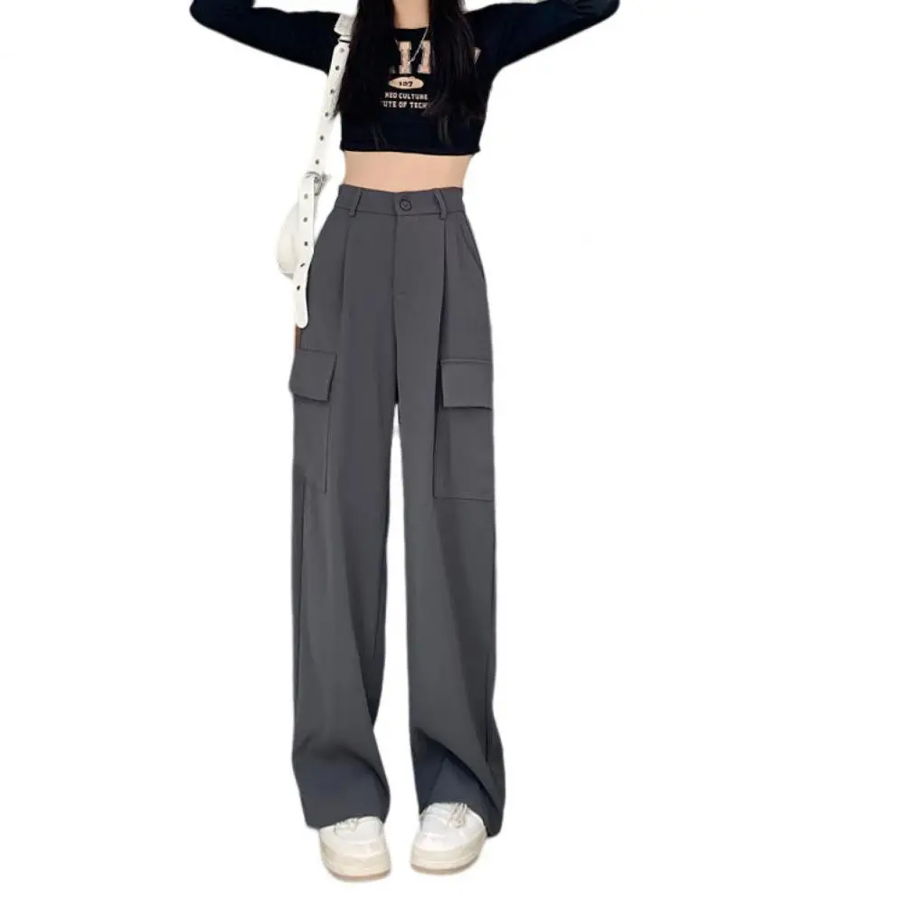 

Casual Women Cargo Pants Summer High Waisted Large Pocket Harajuku Casual Loose Baggy Wide Leg Trousers