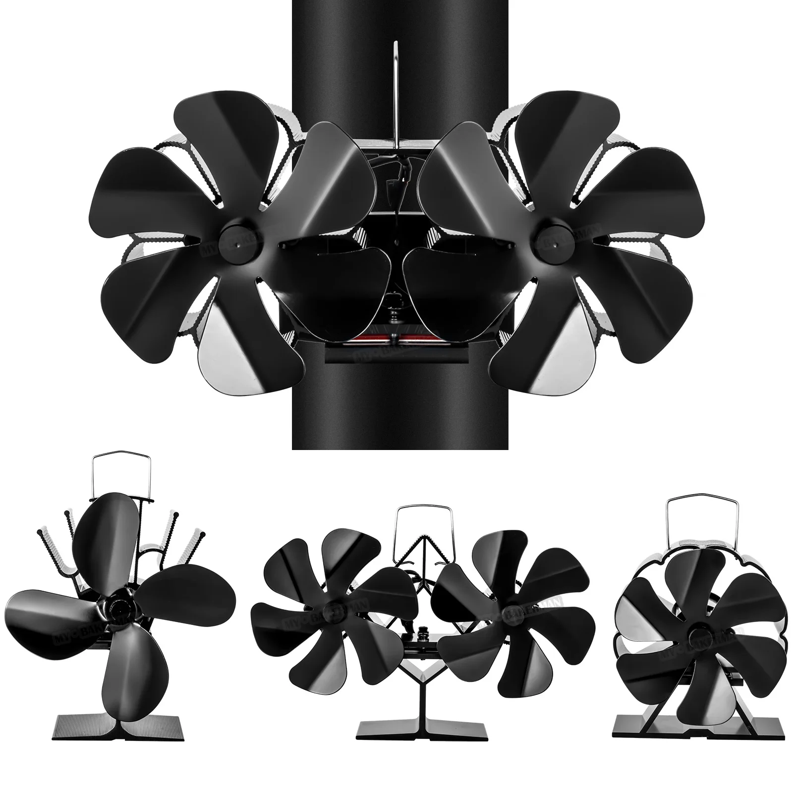 Stove Fan Black Fireplace Fan With 12 Blades Heat-powered Stove Fan No Battery or Electricity Required Log Wood Burner Eco Quiet