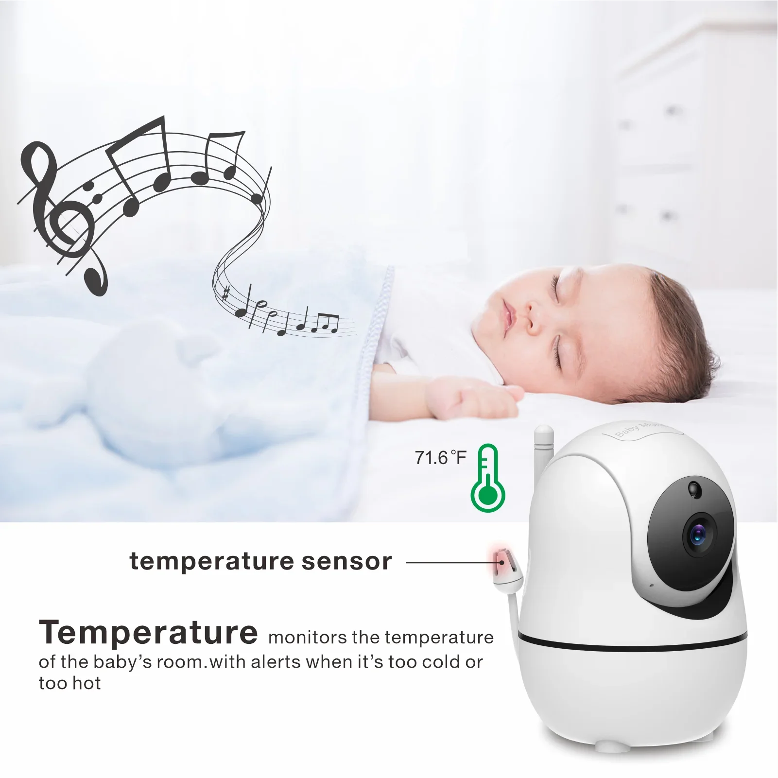 SM50 Baby Monitor visione notturna allarme sonoro sensore di temperatura ambiente 8 ninne nanne sveglia audio a 2 vie Video da 5 pollici Baby Monitor