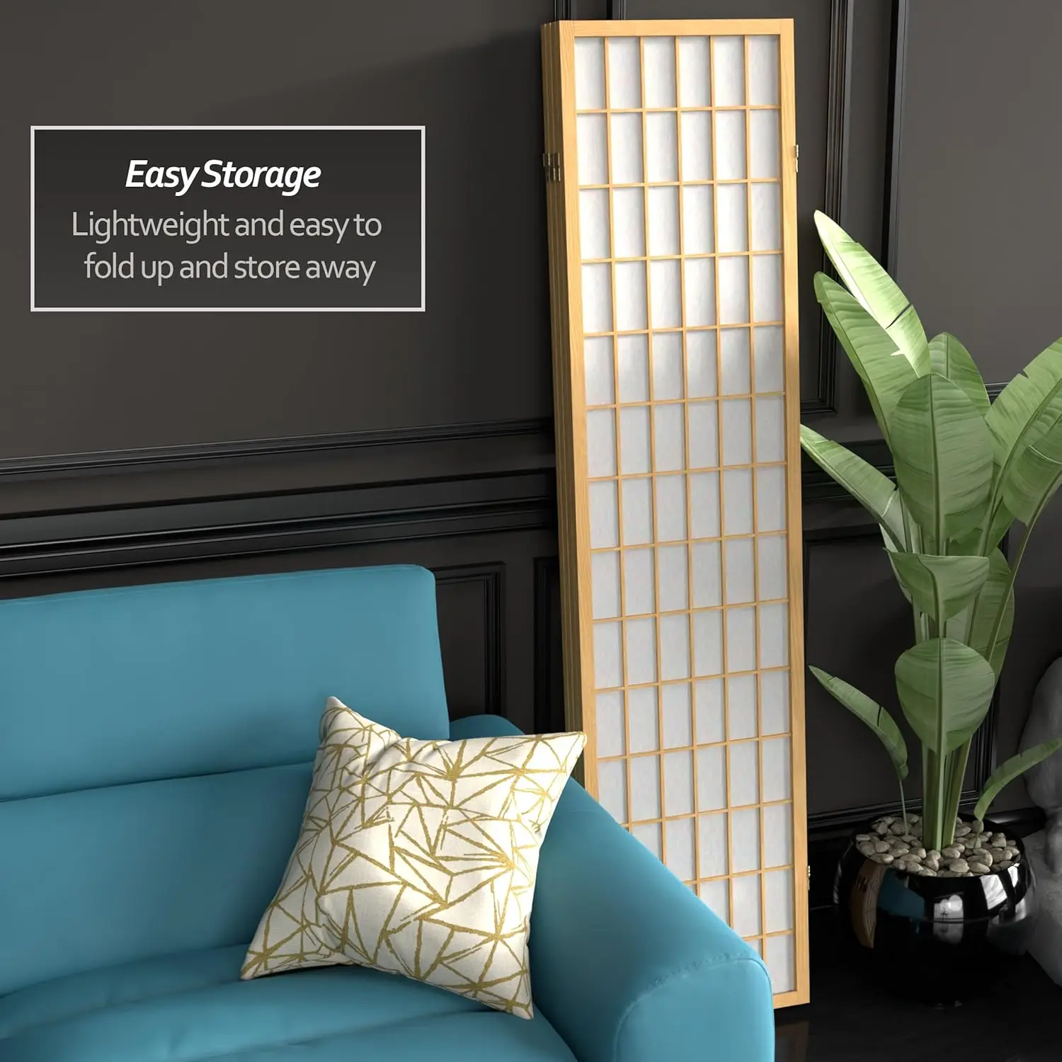 ORIENTAL Furniture 6 ft. Tall Window Pane Shoji Screen - Natural - 4 Panels 6