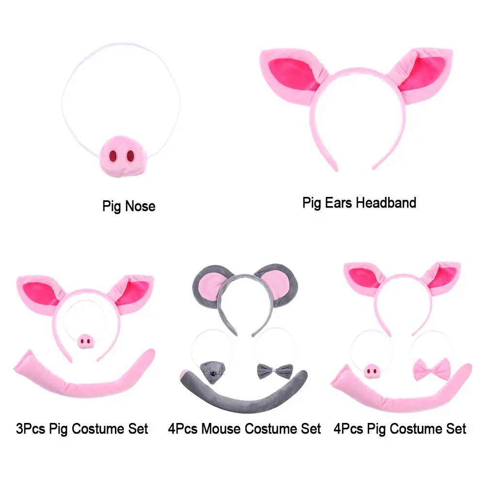 Funny Pig Ears Nose Tail Bow Tie Fancy Dress Costume Kit For Adults Kids Halloween Dress-up Play Costume Accessories
