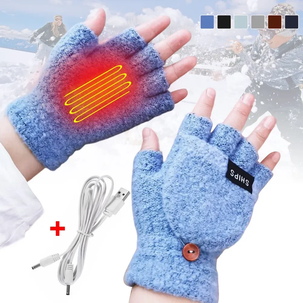 Electric Heated Gloves Hand Warmers Mittens Heater Rechargeable USB Reusable Winter Warm Heating Laptop for Women Men portable hand warmer