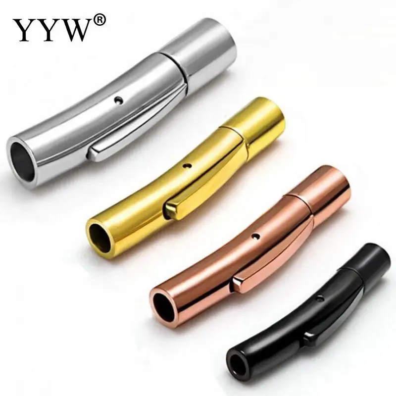 10pcs Stainless Steel Bayonet Clasp 6mm Hole Push Lock Lace Buckle Leather Cord Clasps For Diy Bracelet Jewelry Making