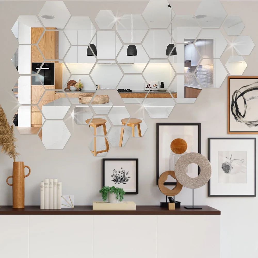 Wall Stickers 24/1Pcs Mini Mirror Acrylic Self Adhesive Removable Hexagon For DIY Living Room Bedroom Home Decor