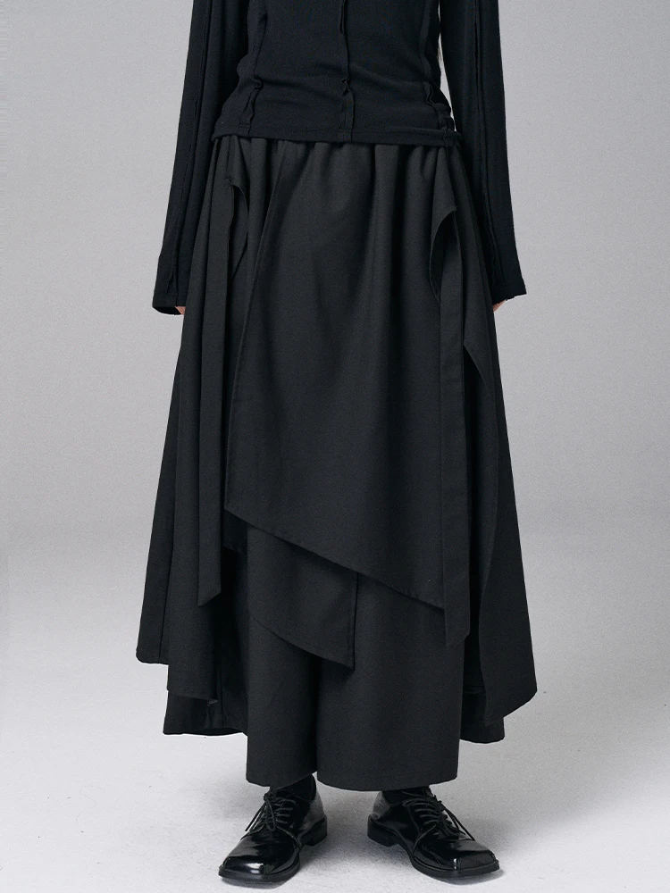 [EAM] High Elastic Waist Black Bandage 2 Layers Wide Leg Pants New Trousers Women Fashion Tide Spring Autumn 2026 1DJ0396