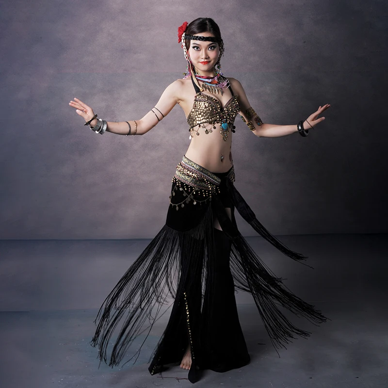 Antique Style Bra, Hip Belt and Necklace Belly Dance Costume Set