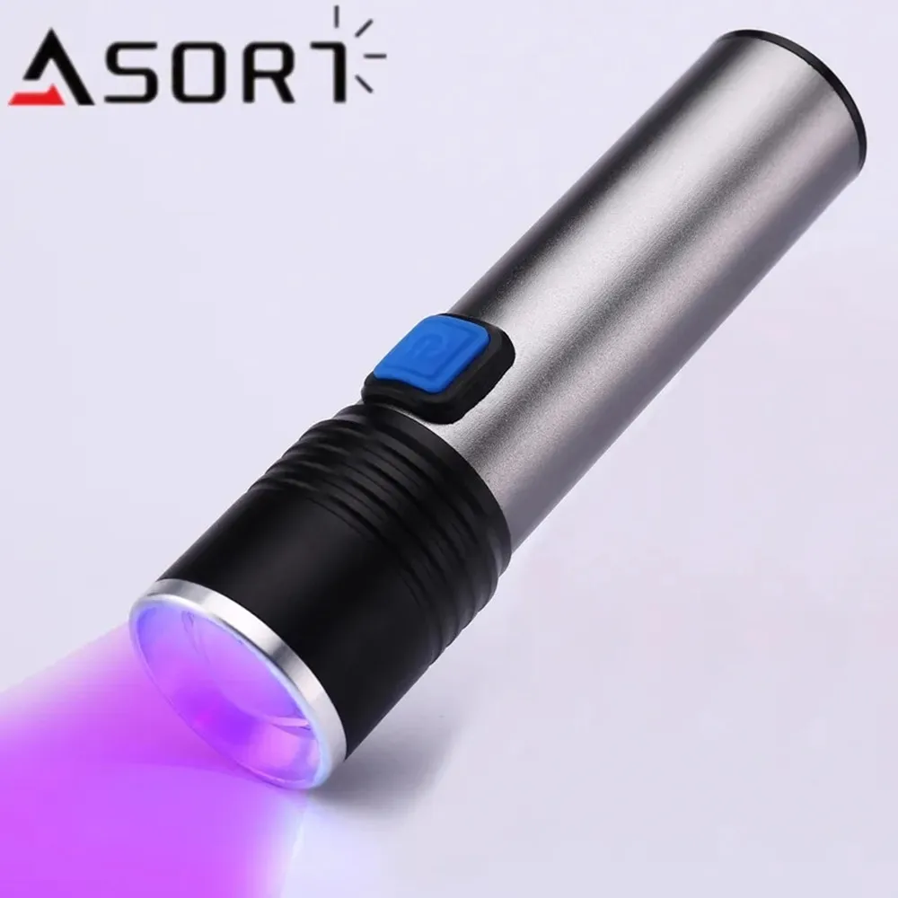 Description Picture 2 of itemHigh Power 395nm UV LED Flashlight USB Charge Zoomable Torch Waterproof for Emergency Ultraviolet Urine Detector Light