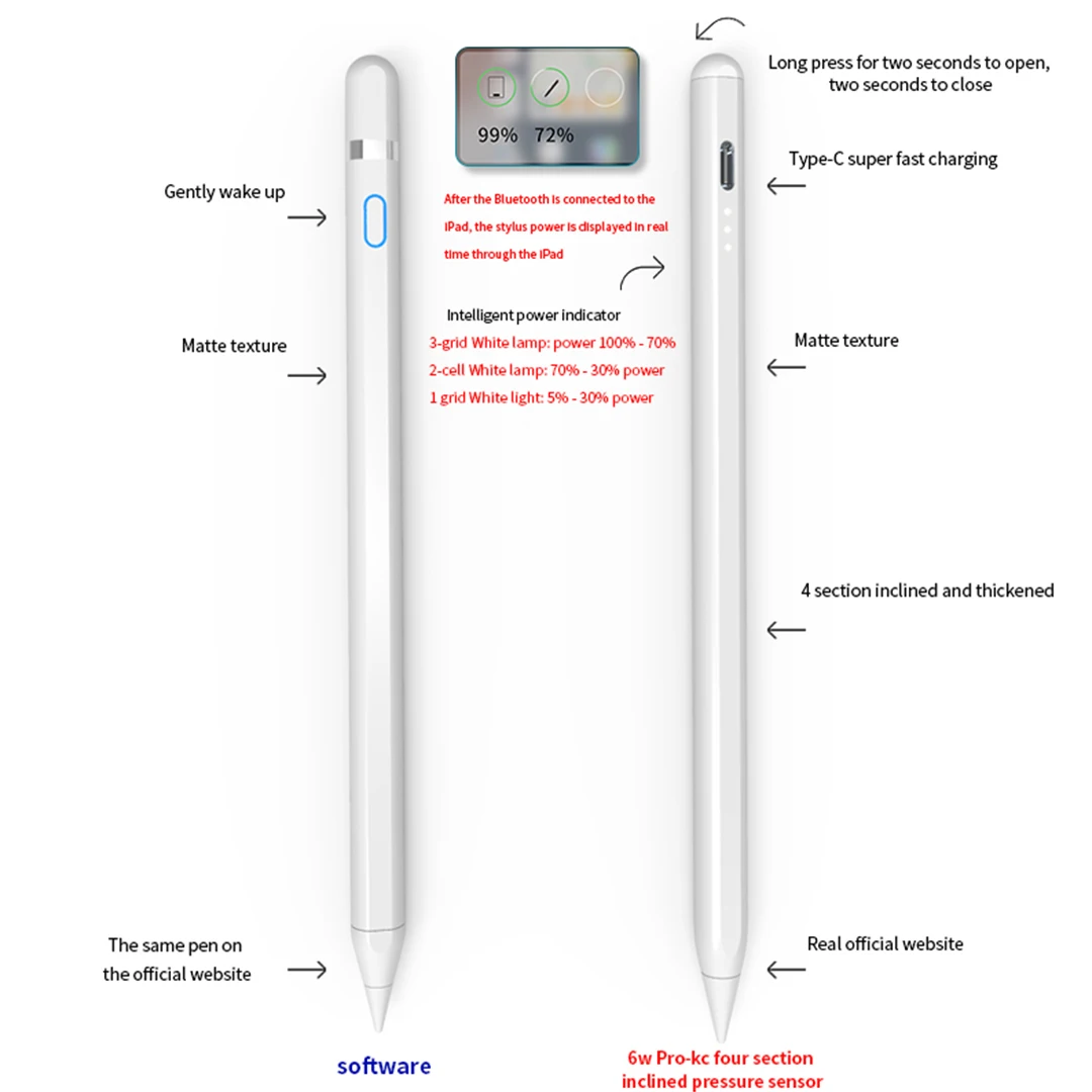 Appl Pencil Origin 스타일러스 펜 iPad 펜용 Apple Pencil 2 1 배터리 디스플레이 알림 틸트 팜 거부 USB Type-C 충전