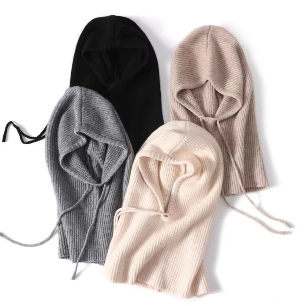 Thick Winter Knitted Hooded Caps Warm Insulation Elastic Balaclava Hat Breathable Windproof One-piece Neck Collar