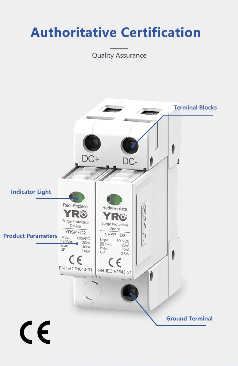 Surge Protective Device SPD DC 600V 1000V 2P 3P 20KA~40KA Low-voltage Arrester D