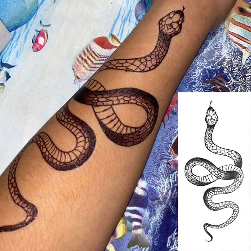 Fashion Temporary Tattoo Stickers for Women Men Black Snake Waterproof Fake Tattoo Waist Body Arm Dark Snake Tatoo Big Size tattoo sticker temporary tattoos