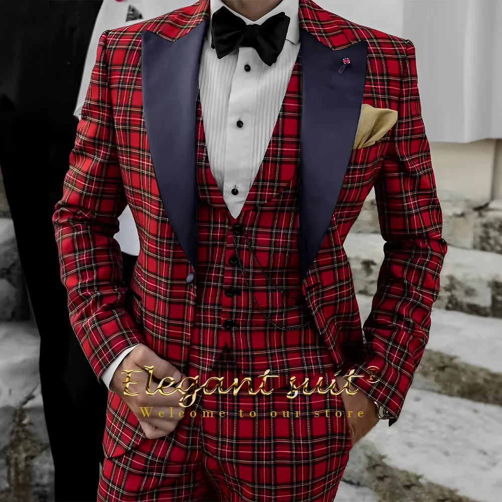 Men's Scottish Style 3-piece Suit (jacket, vest And pants) Groom/Best Man Dinner Party Elegant Tuxedo