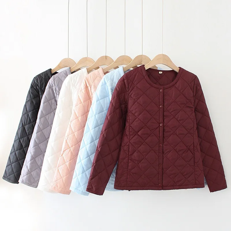 

Plus Size Women Short Parka Autumn Winter Warm Argyle Zipper Coats Fashion Solid Slim Zipper Thin Quilted Jacket