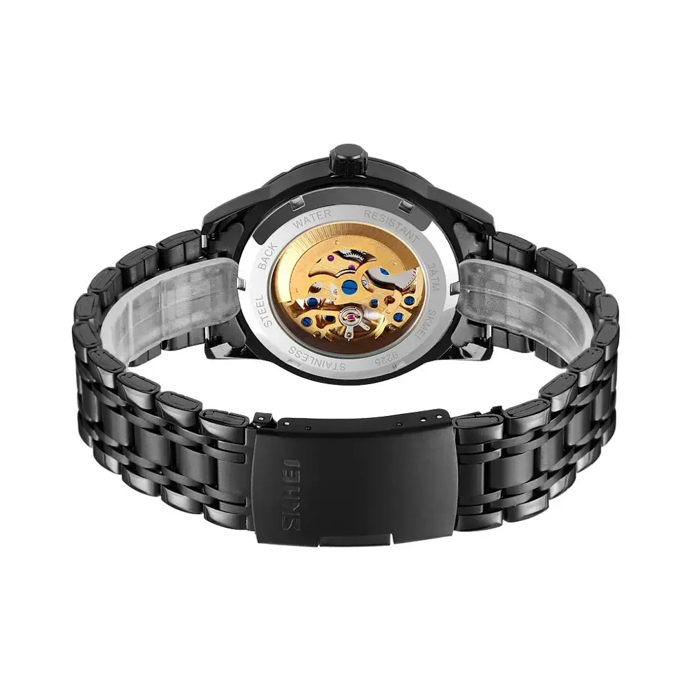 SKMEI Fashion Hollow out Automatic Mechanical Watch Honeycomb Mesh Pointer Men's Alloy Business Stainless Steel Watch