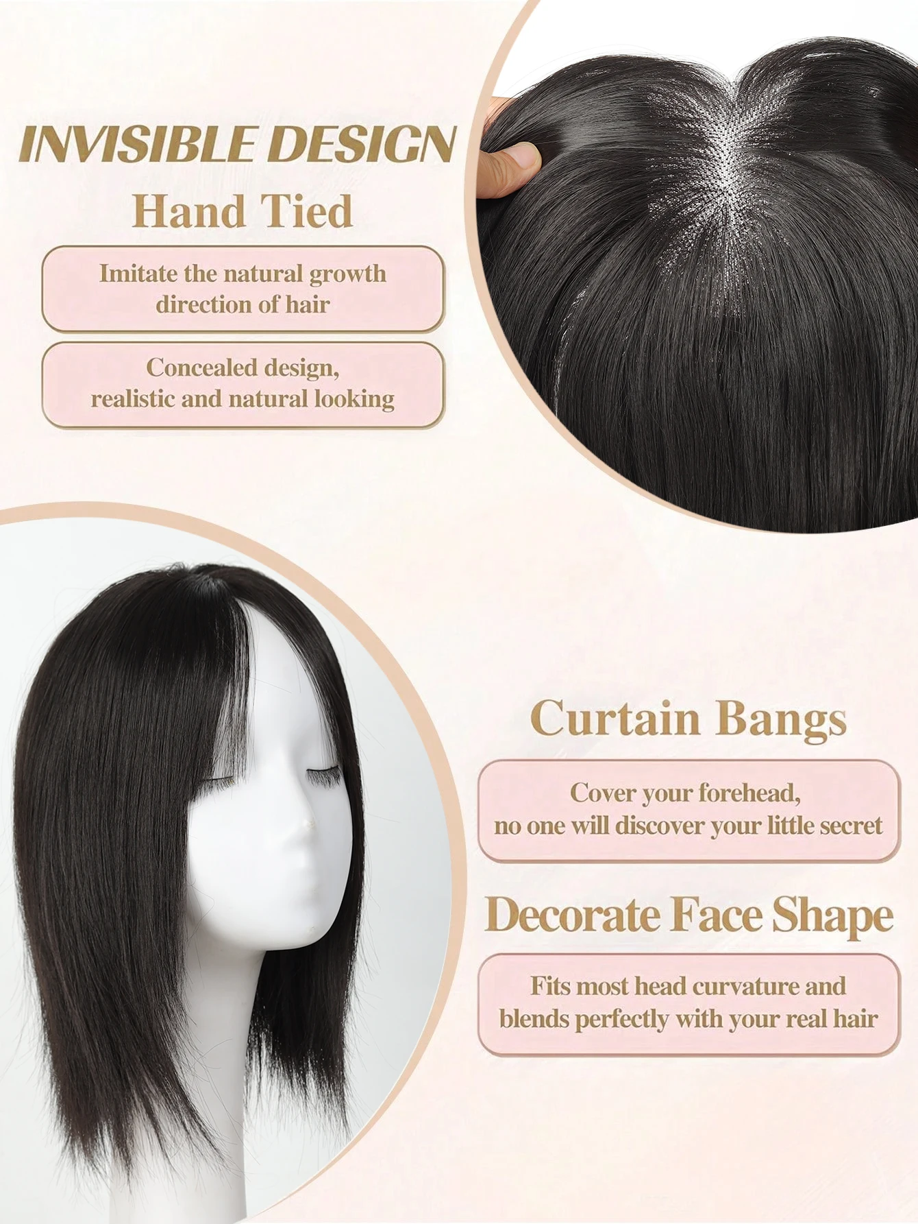 Natural Black Brown Synthetic Hair Toppers for Women Long Straight Hairpieces