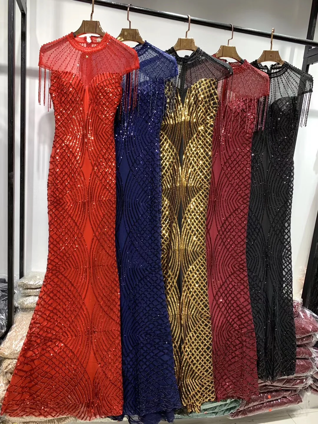 

High Collar Prom Dresses Sequined Luxury Elegant Mermaid Prom Gown For Woman