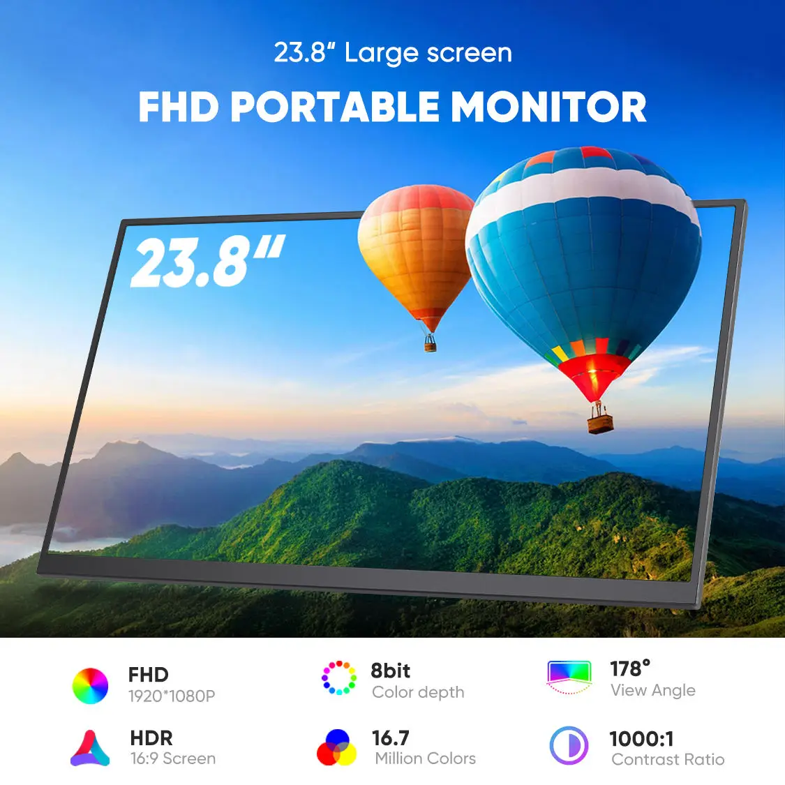 23.8인치 120Hz 휴대용 모니터 FHD 100% sRGB 외장 게이밍 스크린 USB C LS 스탠드 VESA 미니 PC 노트북 확장용 MAC 휴대폰 연결 가능