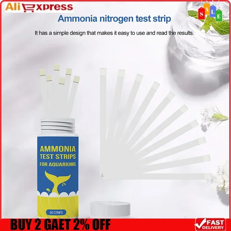50pcs Ammonia Nitrogen Quick Water Quality Test Strips Paper Kits For Freshwater Saltwater Aquarium 30s Testing Timing