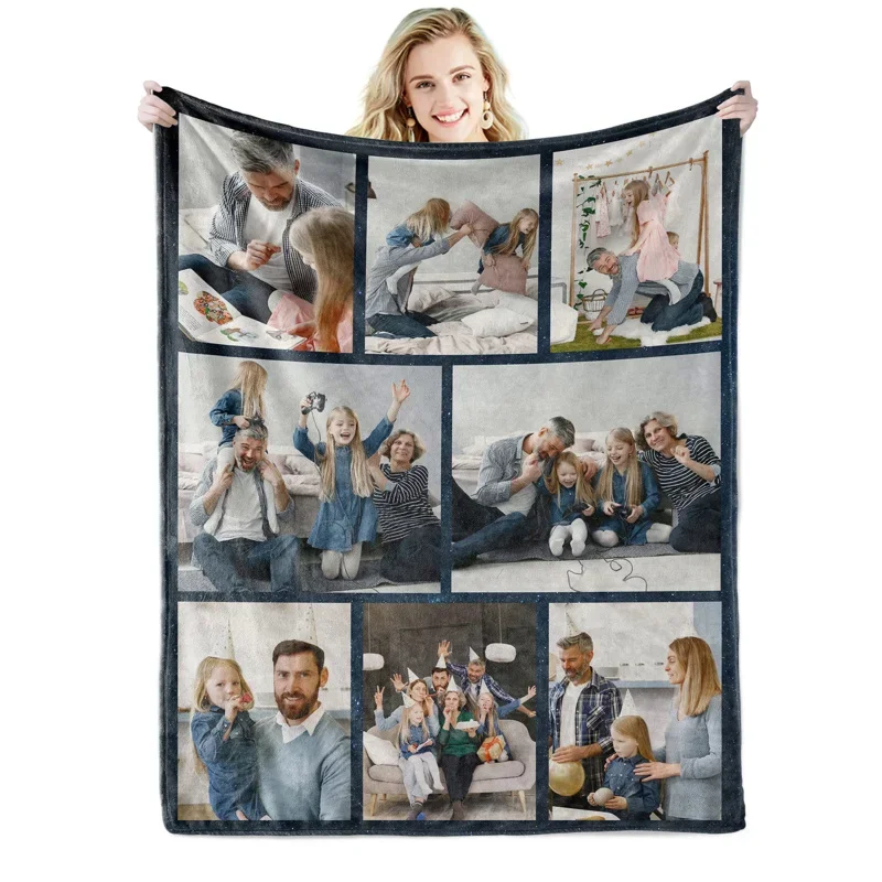 

Custom Blanket with Words Picture Collage Customized Blankets, Birthday Souvenir Gifts Personalized Throw Blanket for Father Mom