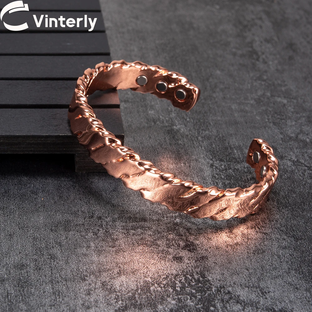 Bracciale Magnetico Al Rame 3500 Gauss Per Artrite – 99,99% Rame Puro Con 8 Magneti, Donna, Motivo Fiore Di Prugno