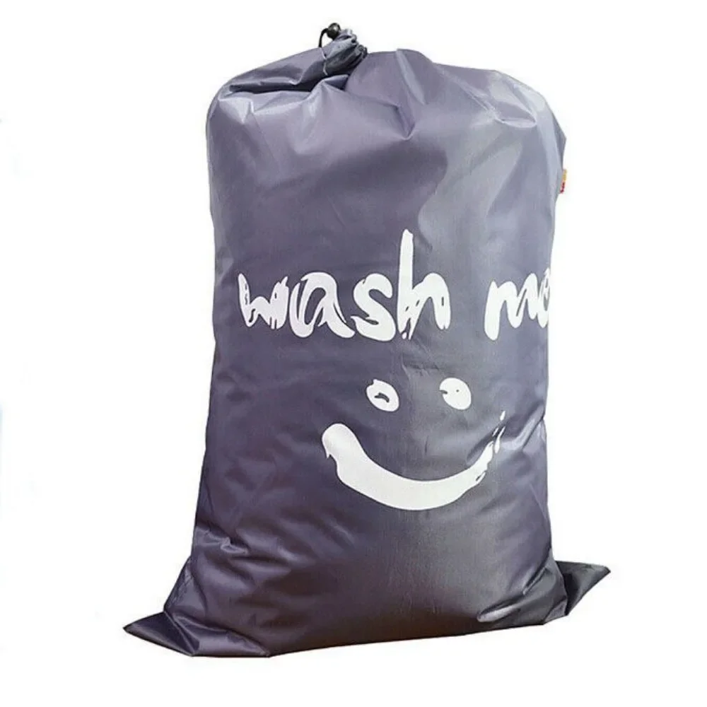 1PC Smile-Shaped Laundry Bag Nylon Travel Storage Pouch Machine Washable Drawstring Organizer for Dirty Clothes Wash Me Tag