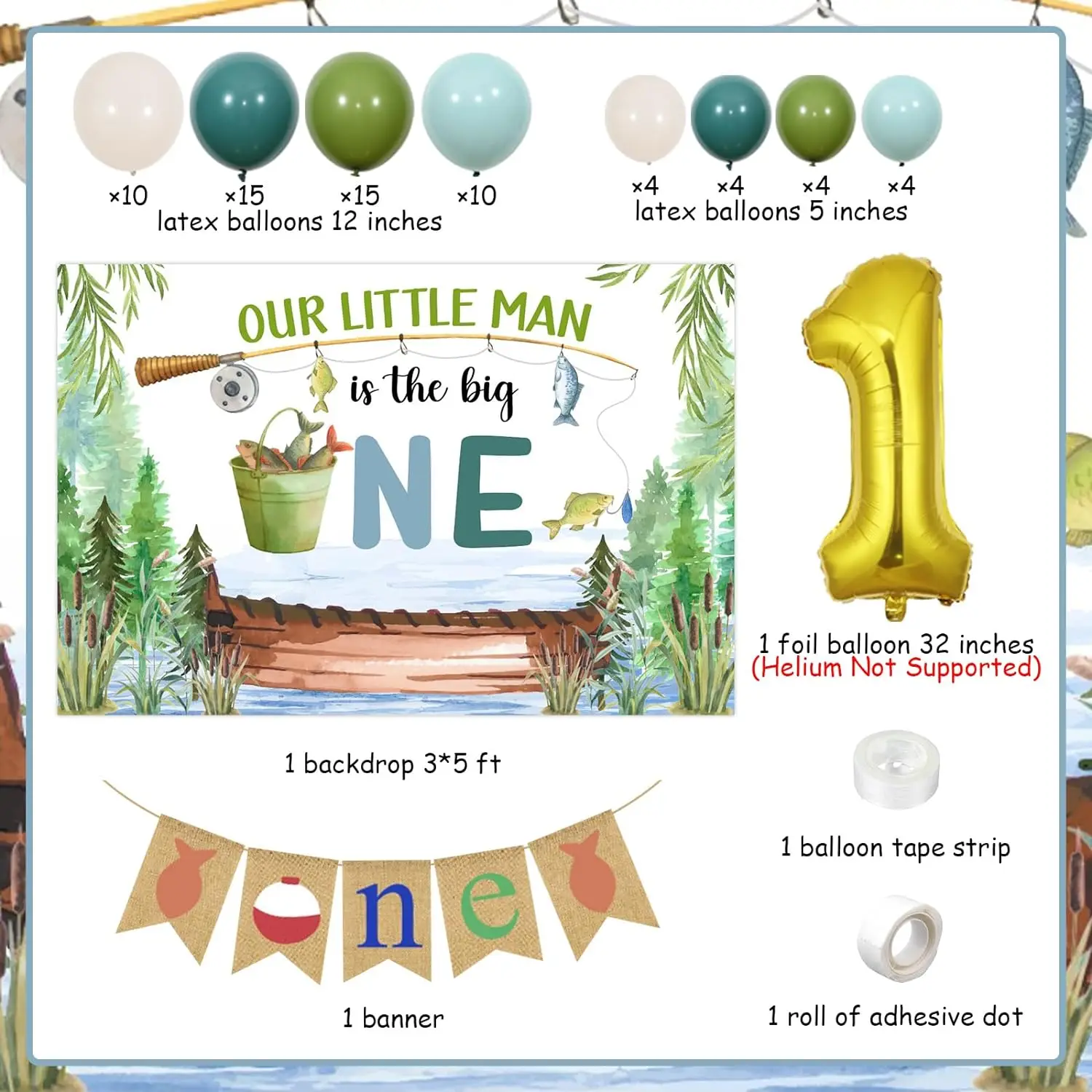 Fishing 1st Birthday Decorations, Our Little Man Is The Big One Backdrop  Gone Fishing Balloon Garland Arch Kit Retro for Boys O Fishally One First Birthday  Party Supplies 