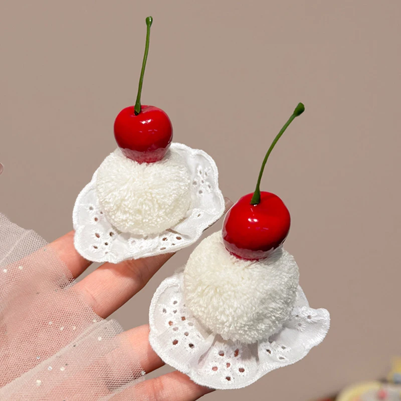 Neue süße Kirschkuchen-Haarspangen für Frauen und Mädchen, süße Kinder-Haarspangen für Herbst/Winter, Plüsch-Haaraccessoires, Geschenke für Schülerinnen – Detail 3