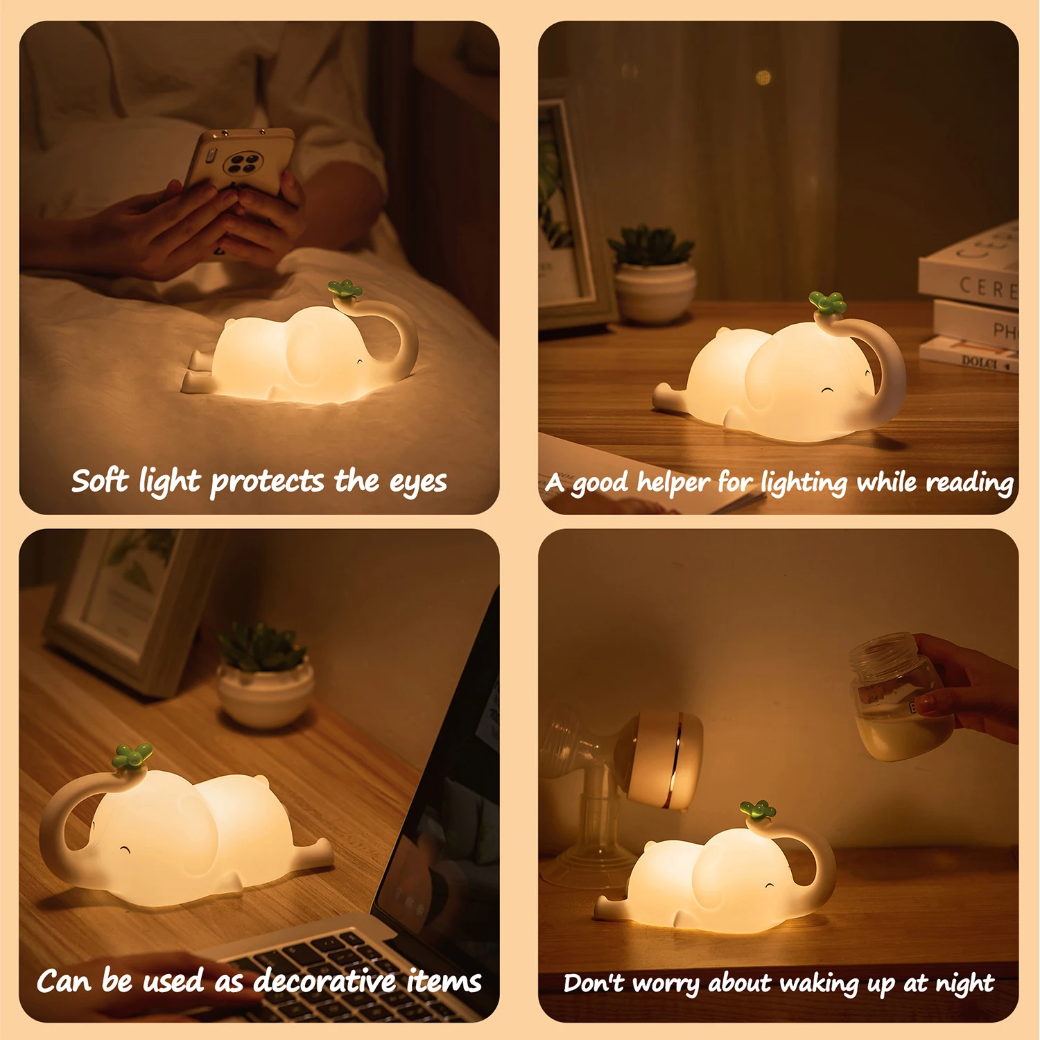 Children Silicone Night Light Cute Elephant Baby Dimmable Timed Sleeping Night Lamp for Bedside Bedroom Decoration Gift Birthday 4