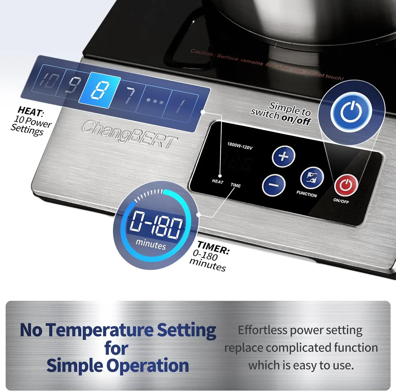 Portable Large 8” Heating Coil, 12" Heat Resistant Cooking Surface 18/10 6