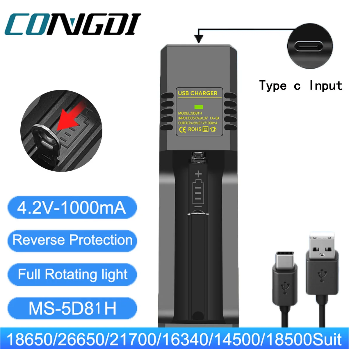USB Smart Charger for 18650 18350 26650 Lithium Batteries