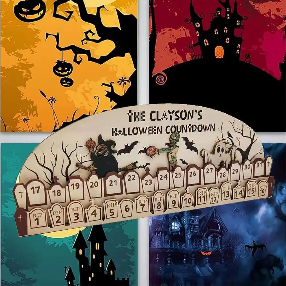 

Halloween Party Decor Spooky Wooden Halloween Advent Calendars for Desktop Reusable Holiday Decorations with Countdown