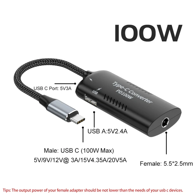 Type-C Power Adapter USB C PD Male to 12V 5.5x2.5mm Converter