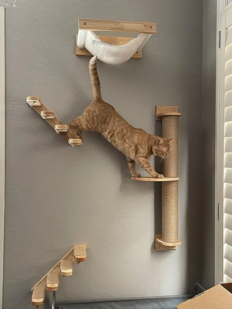 Wall-Mounted Cat Climbing Shelf with Sisal Scratching Post and Sleeping Perch