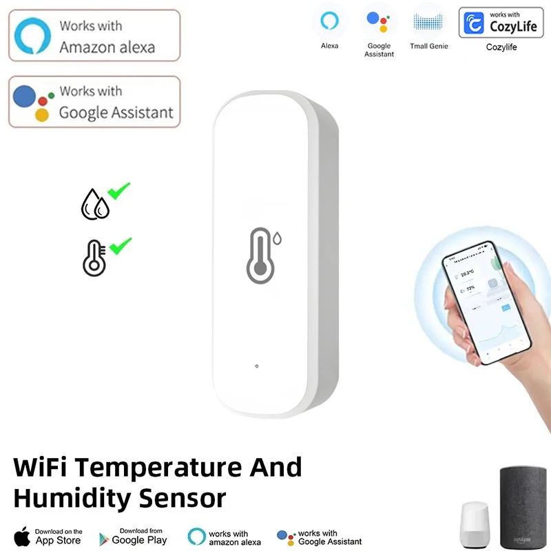 Temperature and Humidity Meter WiFi Smart Sensor Battery Powered APP Monitoring Smart Home Security Work With Alexa Google Home