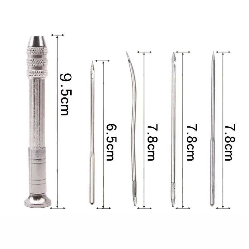 가죽 재봉 키트 DIY 가죽 재봉 송곳 바늘, 구리 손잡이 세트, 가죽 캔버스 텐트 신발 수리 도구, 나일론 실 포함