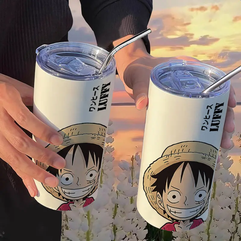 

One Piece Luffy Sauron Insulation Cup with Straw Handy Cup Coffee Cup Ins High-value Portable Stainless Steel Men and Women