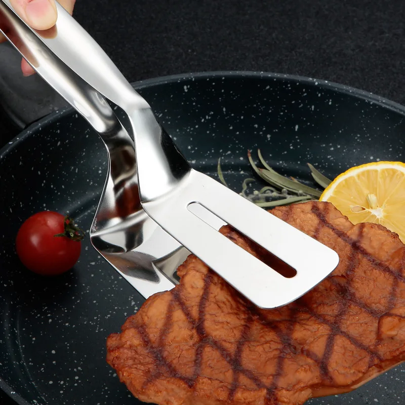 

Stainless Steel Frying Shovel Clip Multifunctional Steak BBQ Tongs Fish Spatula Bread Household Kitchen Tool