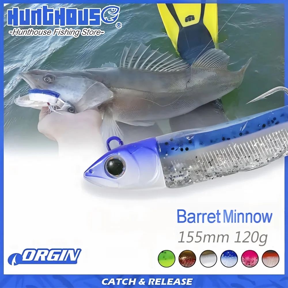 Hunthouse Barret Minnow 155 mm 120 g Silikon-Weichköder, künstlicher Köder, Angelgerät für Barsch, Hecht, Leurre Souple LW216