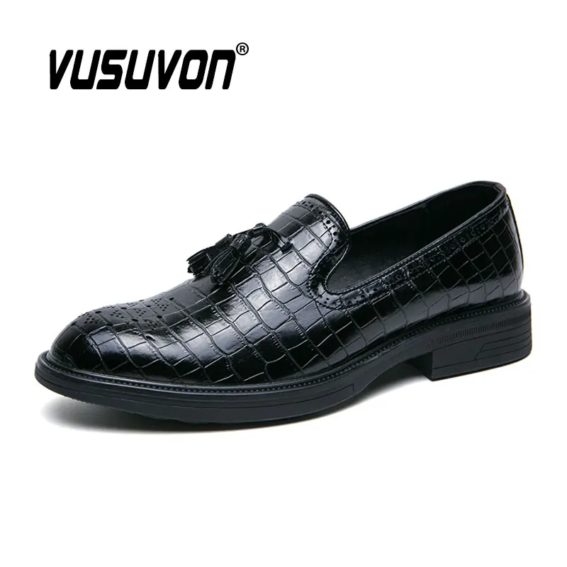 

Fashion Men Shoes Split Leather 38-44 Size Boys Breathable Tassels Loafers Black Soft Outdoor Casual Summer Mules Dress Flats