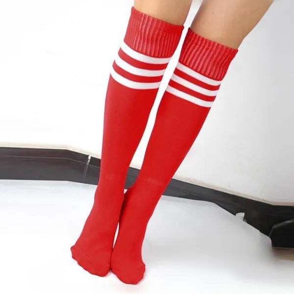 Women's Men's Football Socks Fashion Stripe Print Knee High Athletic Sports Socks Over The Knee Long Football