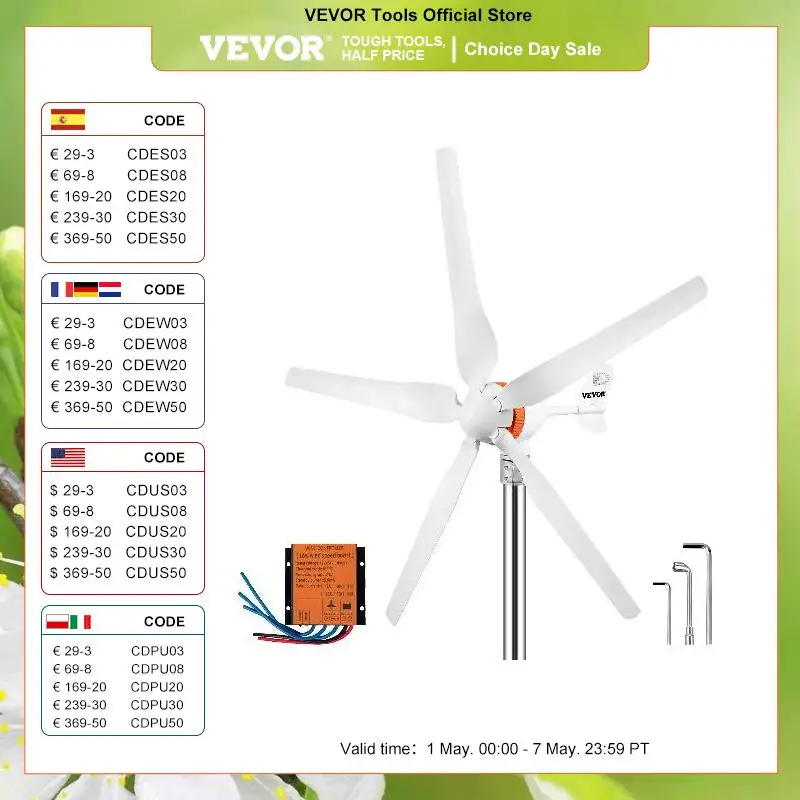 VEVOR Wind Turbine Generator 300W 400W 500W With MPPT/Charge Controller Windmill RV Yacht Farm Small Wind Generator Home Use