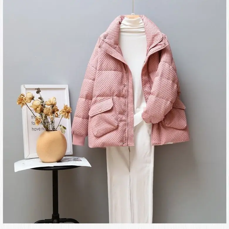 

2023 Women Winter New Solid Down Cotton Jackets Female Korean Loose Short Overcoats Ladies Light Thin Cotton-padded Coats S345