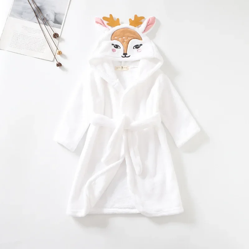Warm Children Flannel Pajamas Boys Deer Robe Winter Christmas Kids Bathrobe Baby Girl Homewear Child Sleepwear 2-8Year