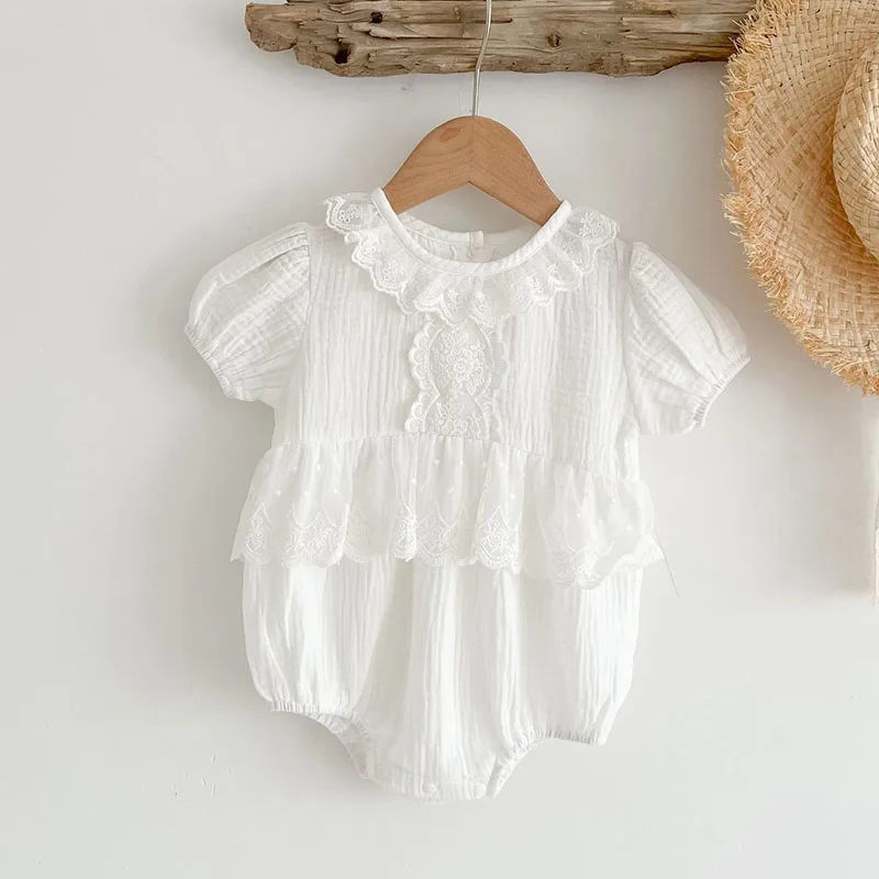 Summer Infant Baby Girls Short Sleeve Lace Printing Jumpsuit Cute Newborn Kids Baby Girls Clothes Rompers Kids Baby Girl Rompers best baby bodysuits Baby Rompers