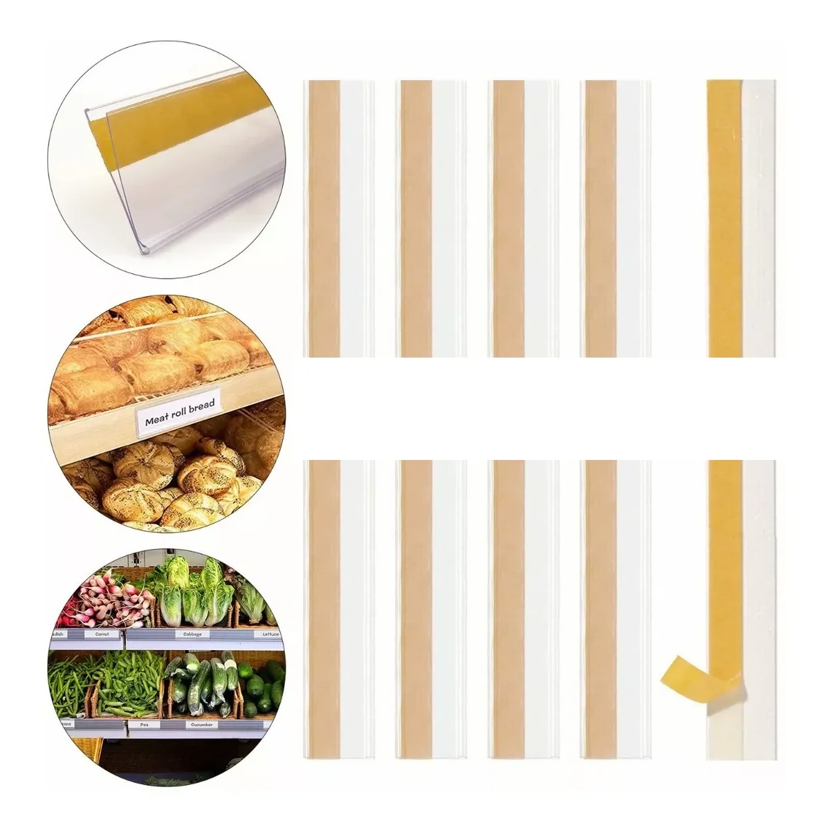 Shelf Label Holder 30pcs Plastic PVC Shelf Data Strips Clip Holder Merchandise Price Talker Sign Label Display Adhesive Tape Back