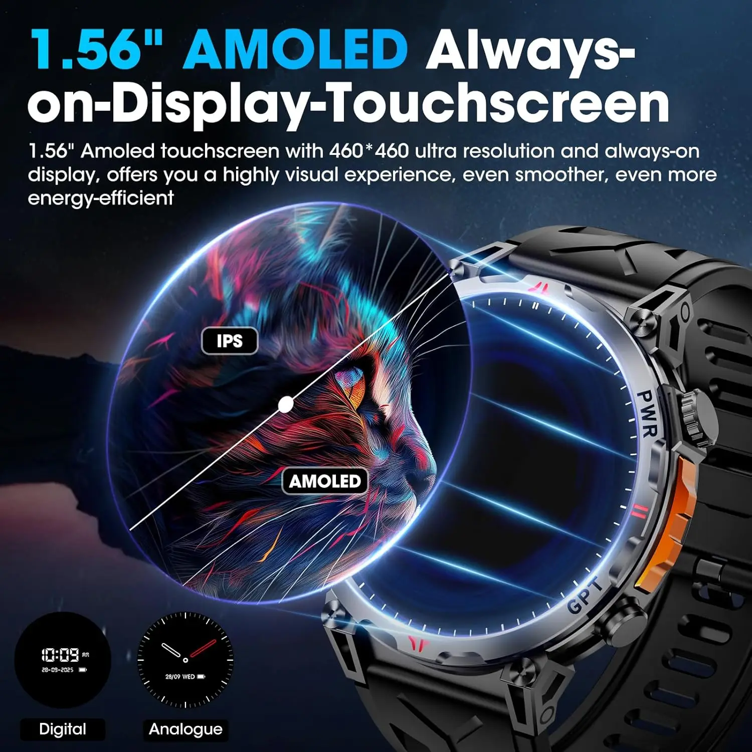 2026 New Military GPS Sports Smart Watch Build-in GPS Compass 10ATM Waterproof 1.56"AMOLED Screen Bluetooth Call Smartwatch Men 2