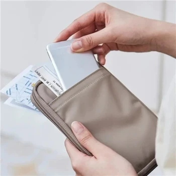 Portafoglio da Viaggio Coreano in Nylon Resistente all'Acqua, Porta Passaporto Multifunzione, Porta Biglietti e Carte di Credito in Tinta Unita