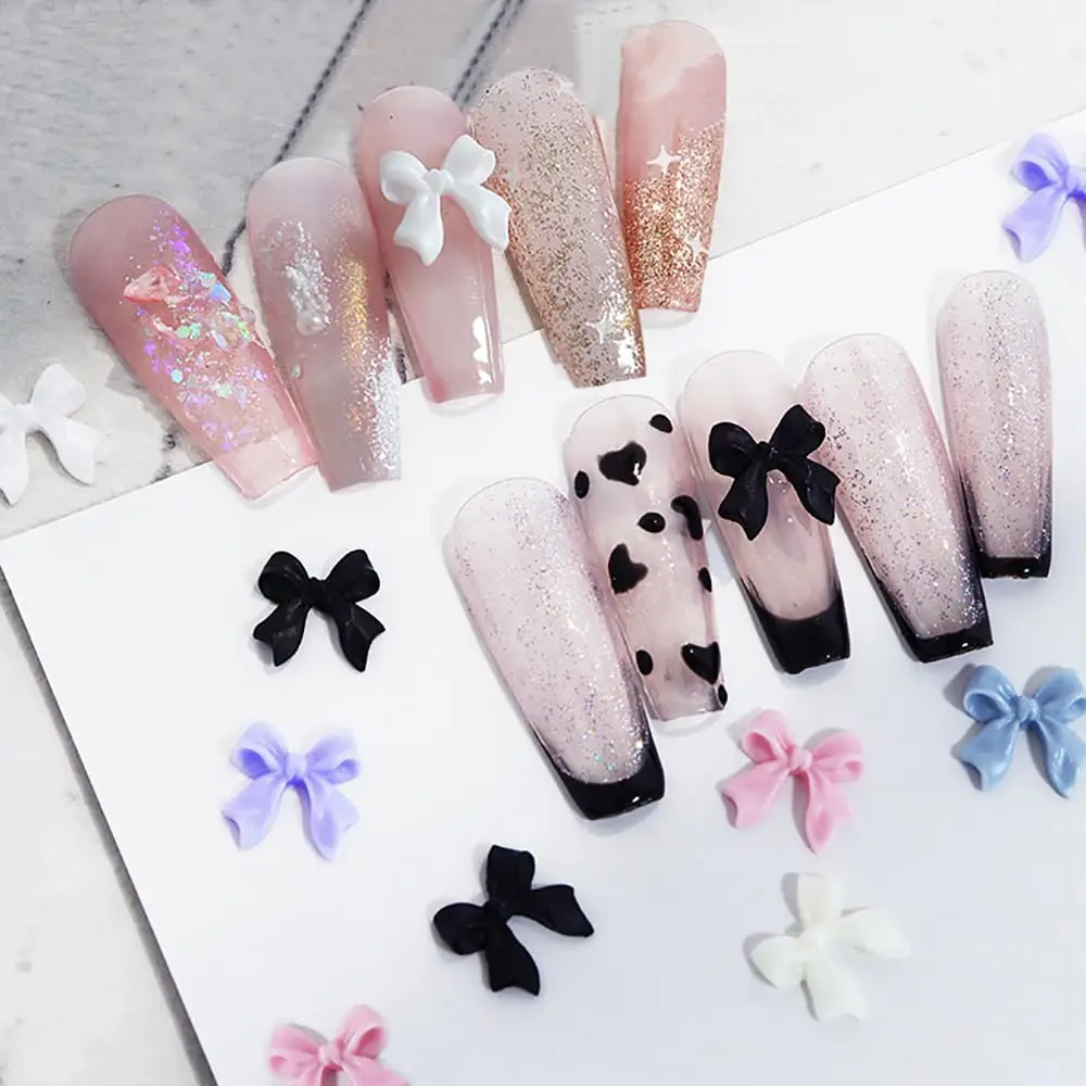 デコ盛　お面 1Box Pink/White/Black Resin Flatback Bow Nail Art Charms 6